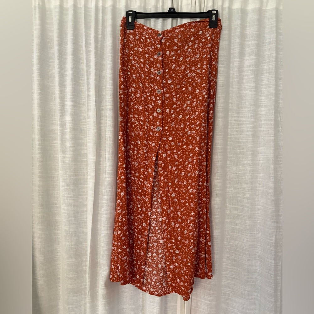 NWOT Wild Fable Vibrant Orange Floral Maxi Skirt - Picture 2 of 8